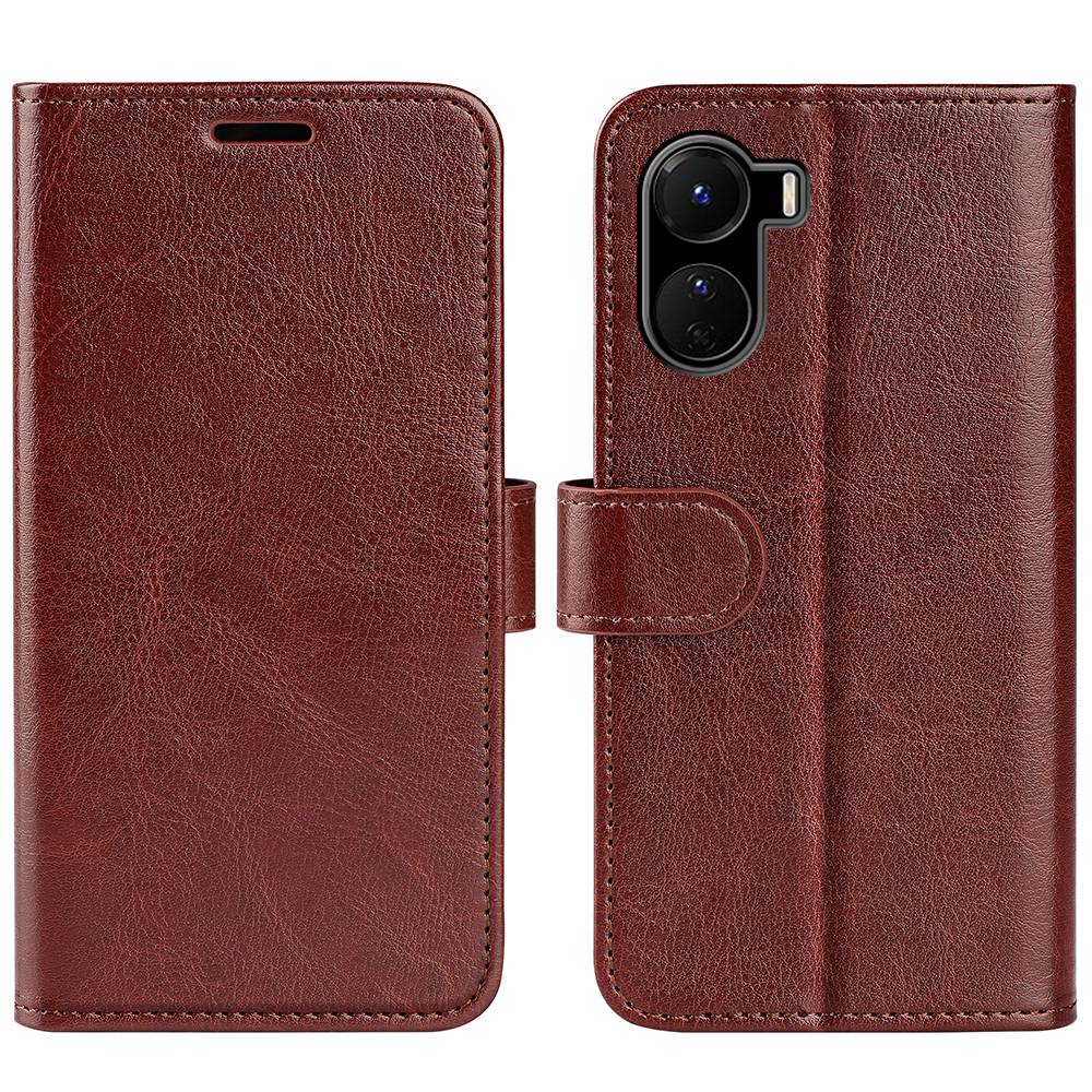 PU Leather Stand Phone Case for vivo Y16 4G, Crazy Horse Texture Folio Flip Foldable Stand Wallet Cover - Brown