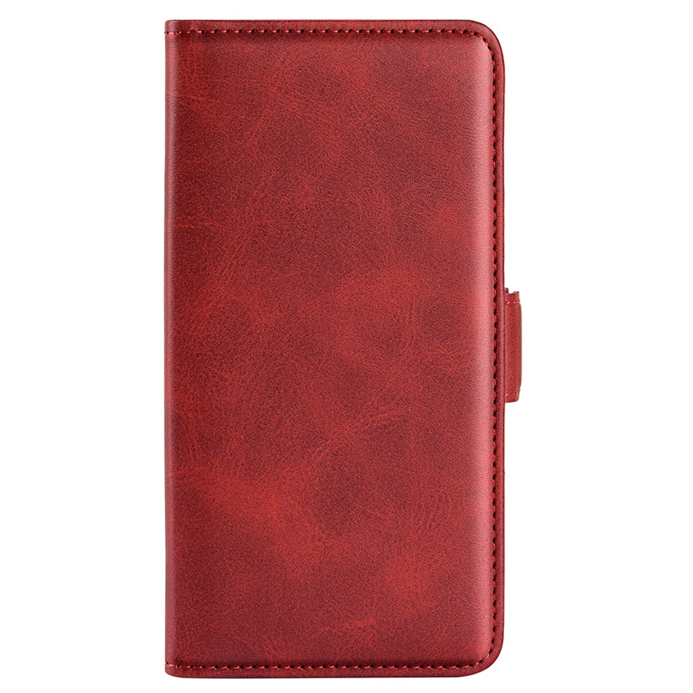 For vivo Y16 4G Calf Texture PU Leather Case Dual Magnetic Clasp Stand Wallet Folio Flip Phone Cover - Red