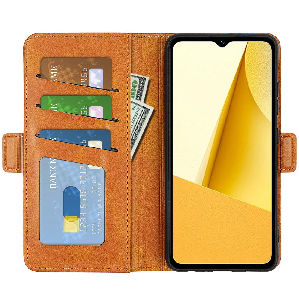 For vivo Y16 4G Calf Texture PU Leather Case Dual Magnetic Clasp Stand Wallet Folio Flip Phone Cover - Yellow