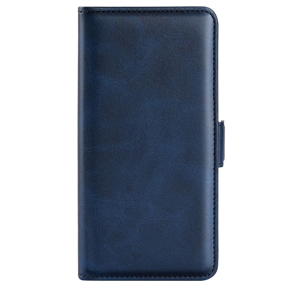 For vivo Y16 4G Calf Texture PU Leather Case Dual Magnetic Clasp Stand Wallet Folio Flip Phone Cover - Blue