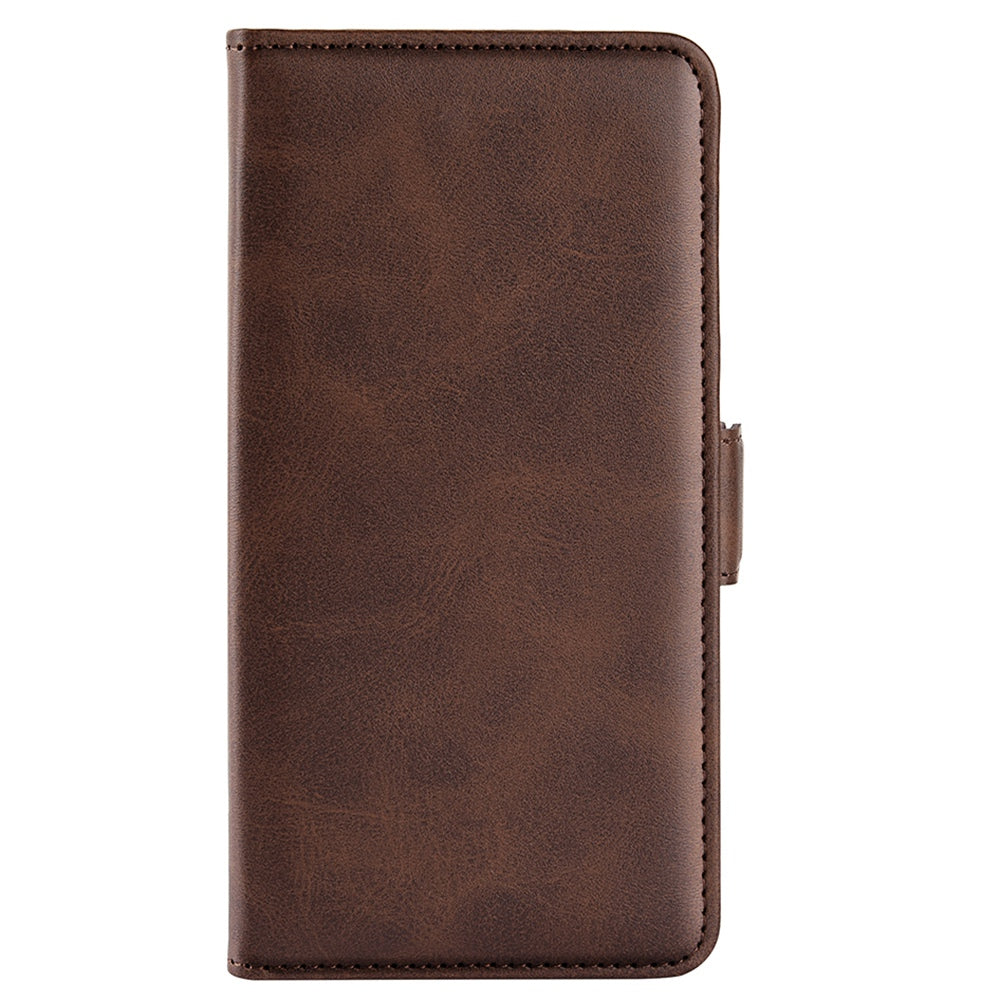 For vivo Y16 4G Calf Texture PU Leather Case Dual Magnetic Clasp Stand Wallet Folio Flip Phone Cover - Brown