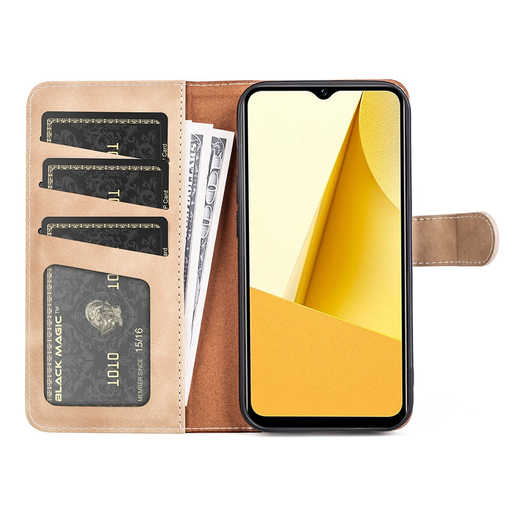 For vivo Y16 4G Color Splicing PU Leather Stand Magnetic Case Full Protection Flip Folio Wallet Phone Cover - Yellow