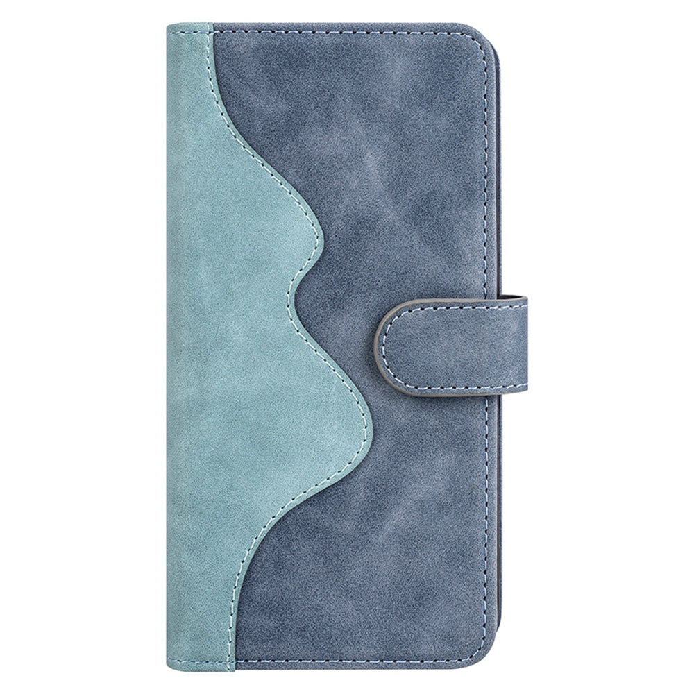 For vivo Y16 4G Color Splicing PU Leather Stand Magnetic Case Full Protection Flip Folio Wallet Phone Cover - Blue