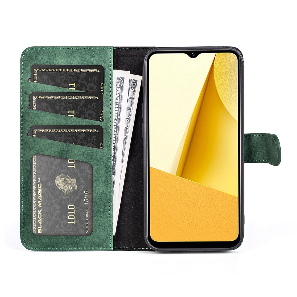 For vivo Y16 4G Color Splicing PU Leather Stand Magnetic Case Full Protection Flip Folio Wallet Phone Cover - Green