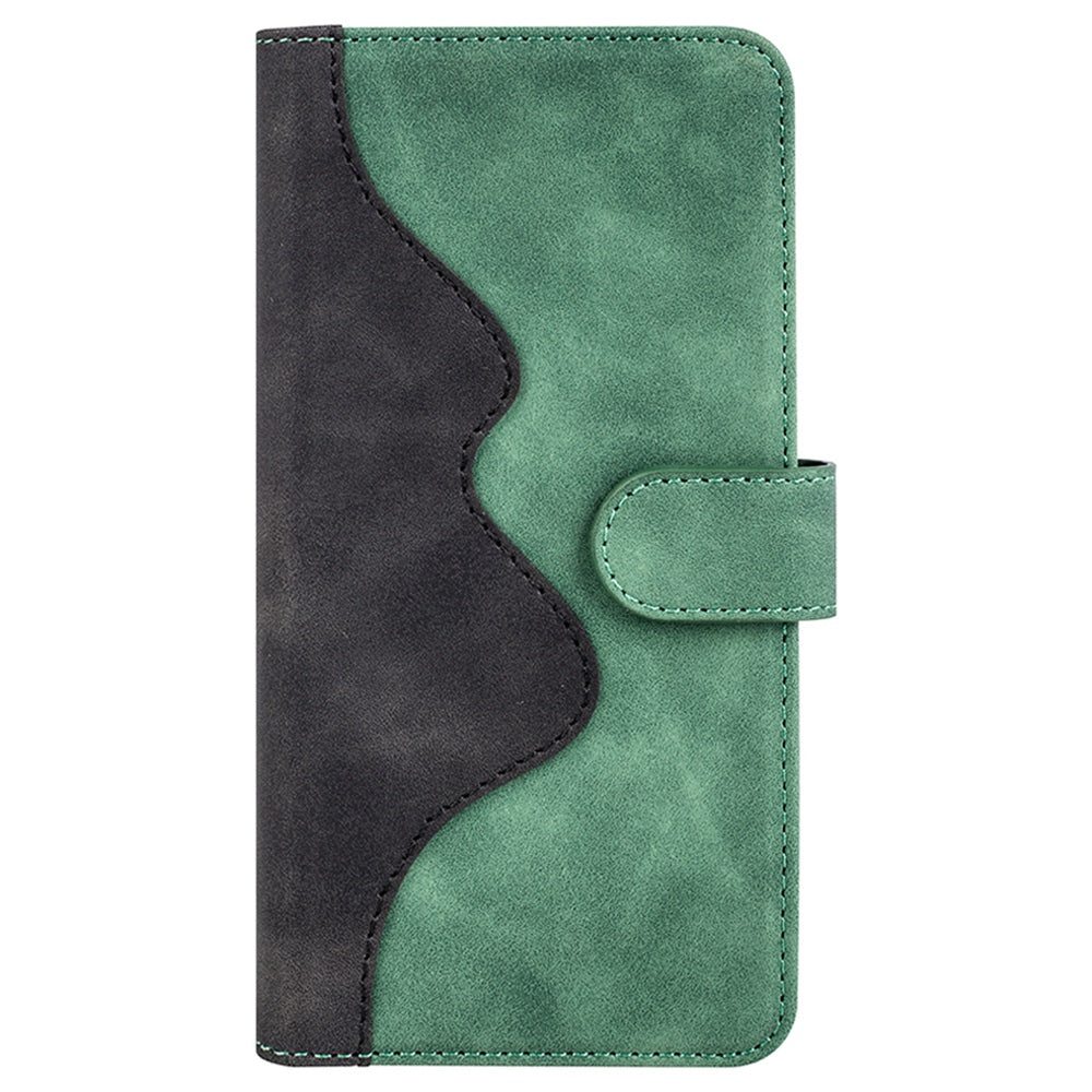 For vivo Y16 4G Color Splicing PU Leather Stand Magnetic Case Full Protection Flip Folio Wallet Phone Cover - Green