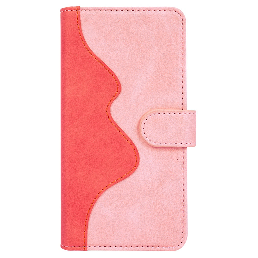 For vivo Y16 4G Color Splicing PU Leather Stand Magnetic Case Full Protection Flip Folio Wallet Phone Cover - Pink