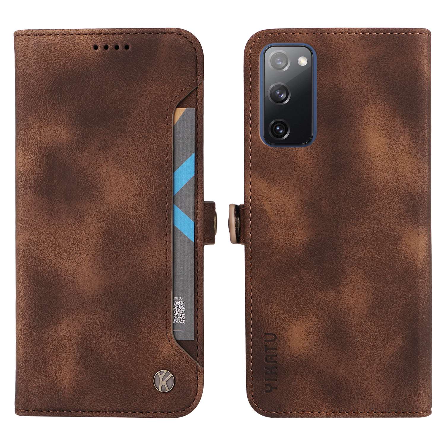 YIKATU YK-002 For Samsung Galaxy S20 FE 4G / 5G / S20 FE 2022 / S20 Lite Skin-touch Feeling Phone Case, Outer Card Slot Design PU Leather Cellphone Guard Wallet Stand Shell - Brown