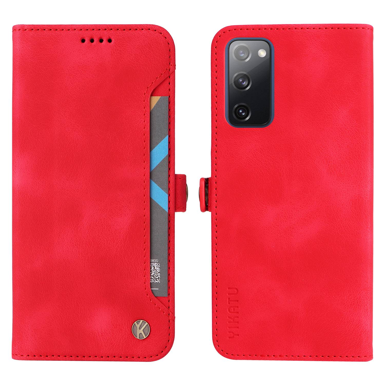 YIKATU YK-002 For Samsung Galaxy S20 FE 4G / 5G / S20 FE 2022 / S20 Lite Skin-touch Feeling Phone Case, Outer Card Slot Design PU Leather Cellphone Guard Wallet Stand Shell - Red