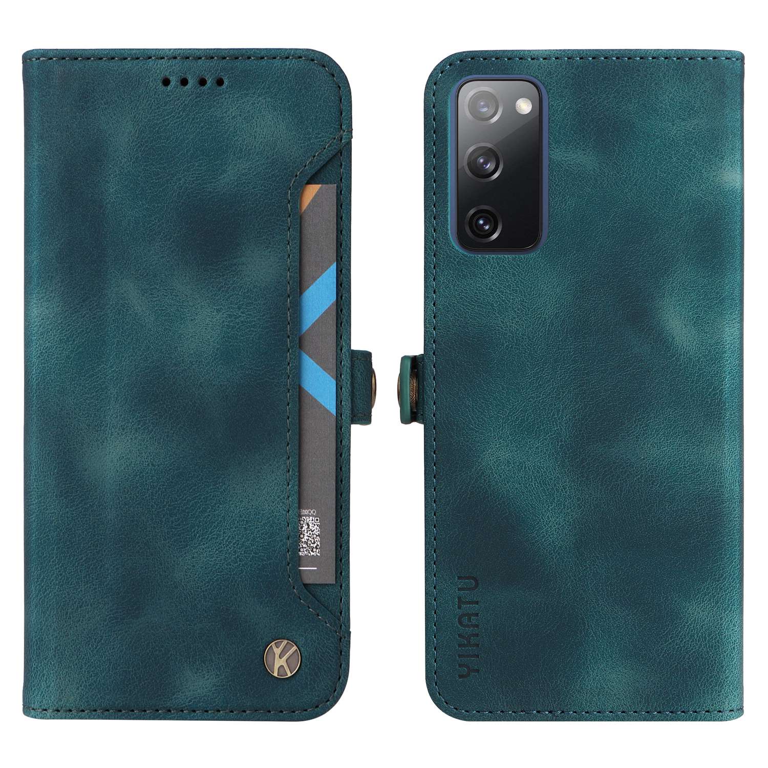 YIKATU YK-002 For Samsung Galaxy S20 FE 4G / 5G / S20 FE 2022 / S20 Lite Skin-touch Feeling Phone Case, Outer Card Slot Design PU Leather Cellphone Guard Wallet Stand Shell - Blue