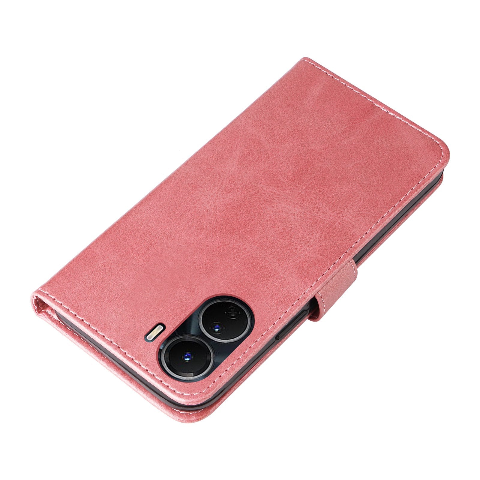 For vivo Y02s 4G / Y16 4G Zipper Pocket Phone Case Calf Texture PU Leather Wallet Folio Flip Stand Anti-drop Cover - Rose Gold