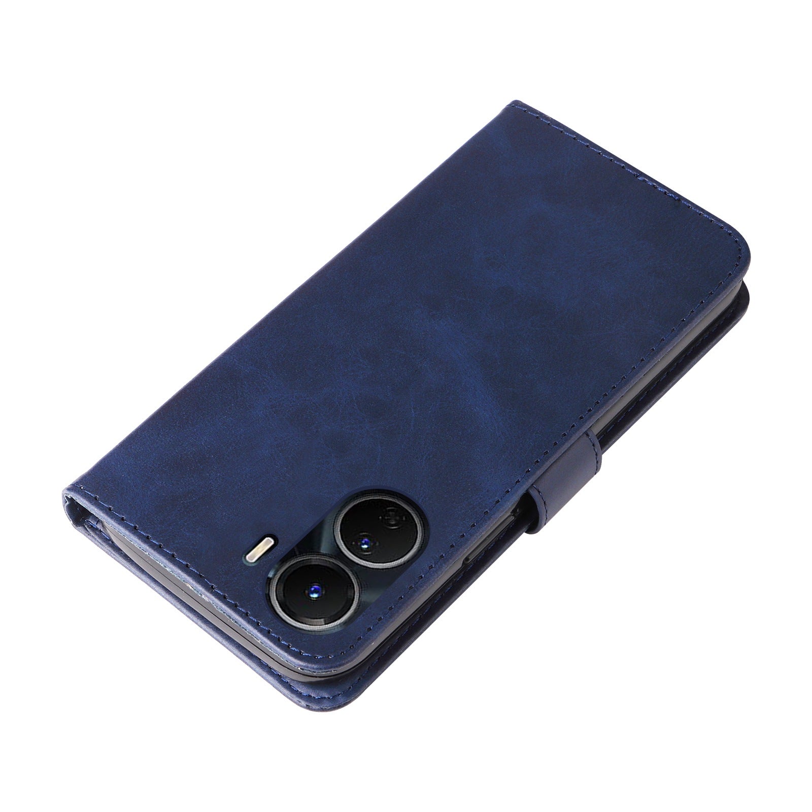 For vivo Y02s 4G / Y16 4G Zipper Pocket Phone Case Calf Texture PU Leather Wallet Folio Flip Stand Anti-drop Cover - Blue