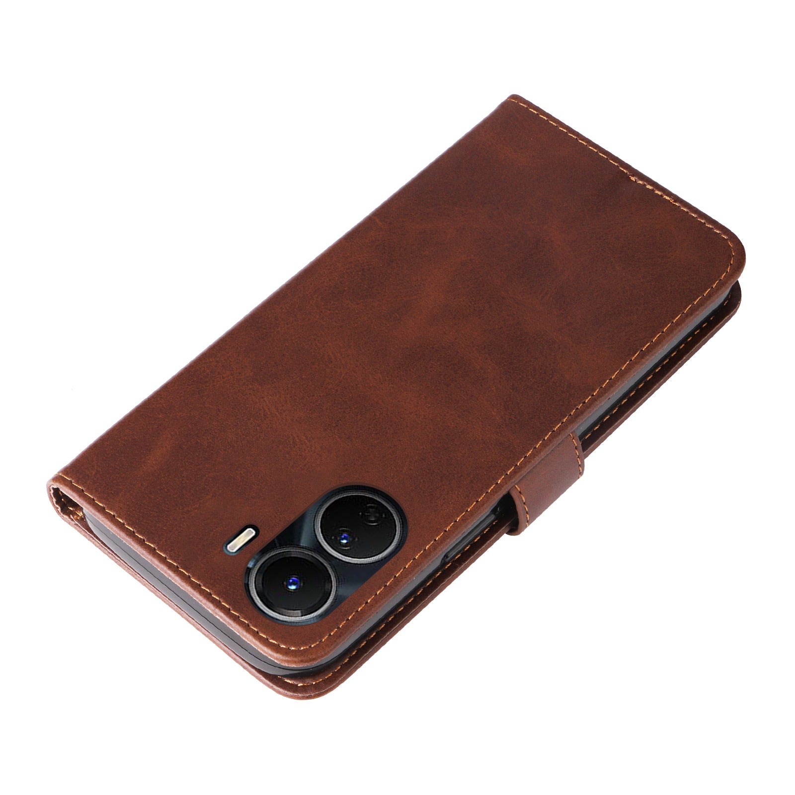 For vivo Y02s 4G / Y16 4G Zipper Pocket Phone Case Calf Texture PU Leather Wallet Folio Flip Stand Anti-drop Cover - Brown