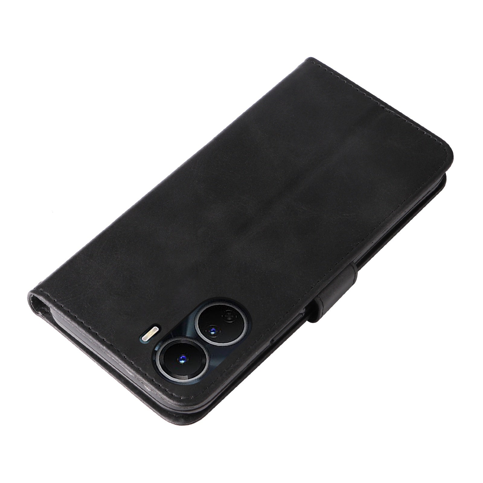 For vivo Y02s 4G / Y16 4G Zipper Pocket Phone Case Calf Texture PU Leather Wallet Folio Flip Stand Anti-drop Cover - Black