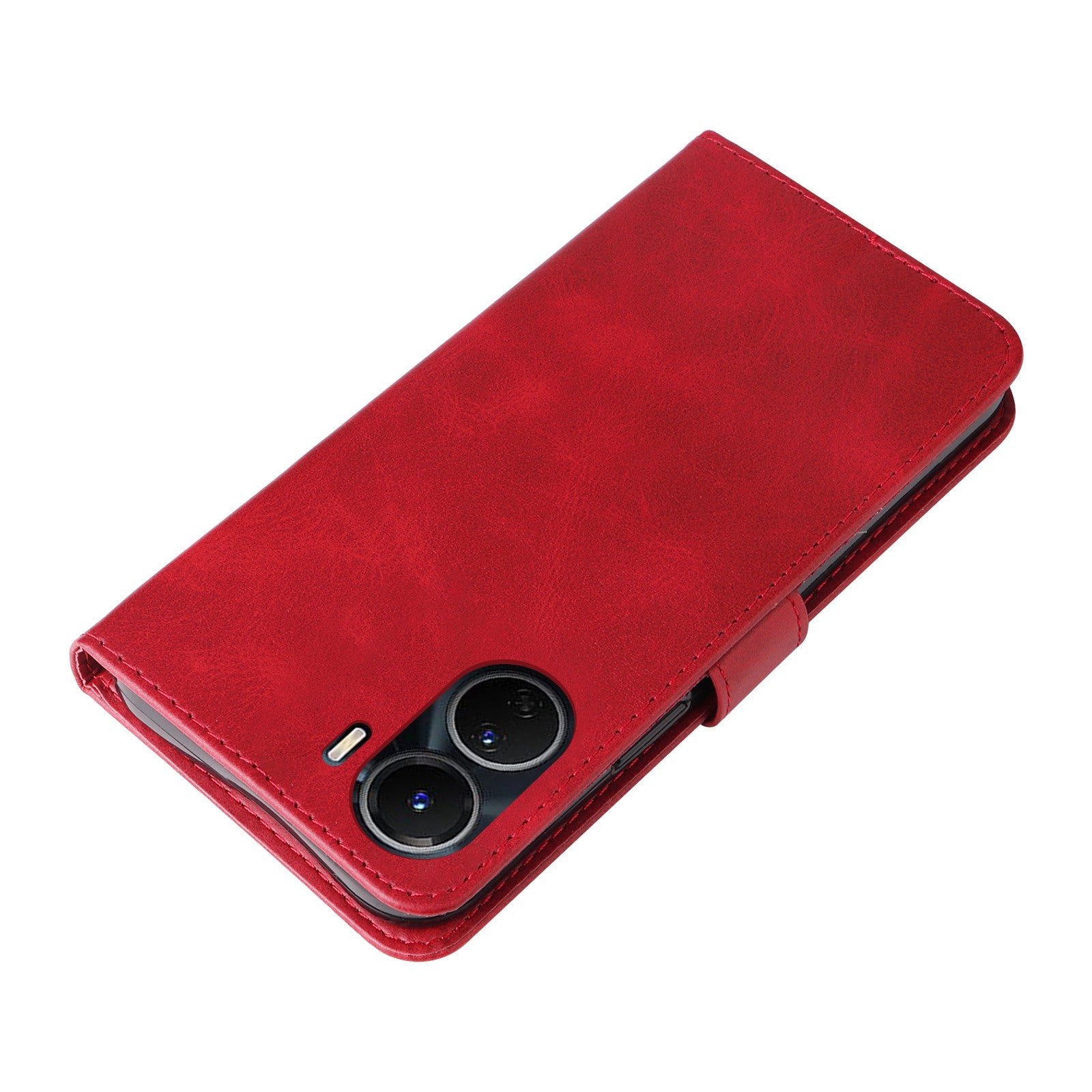 For vivo Y02s 4G / Y16 4G Zipper Pocket Phone Case Calf Texture PU Leather Wallet Folio Flip Stand Anti-drop Cover - Red