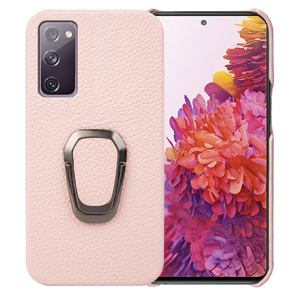 For Samsung Galaxy S20 FE 5G / S20 FE / S20 FE 2022 / S20 Lite Litchi Texture Genuine Leather Coated PC Case Kickstand Phone Cover - Pink