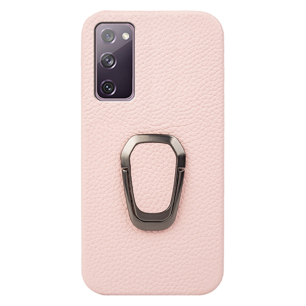 For Samsung Galaxy S20 FE 5G / S20 FE / S20 FE 2022 / S20 Lite Litchi Texture Genuine Leather Coated PC Case Kickstand Phone Cover - Pink