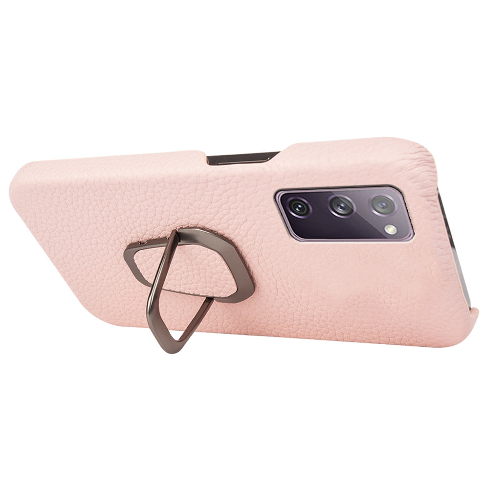 For Samsung Galaxy S20 FE 5G / S20 FE / S20 FE 2022 / S20 Lite Litchi Texture Genuine Leather Coated PC Case Kickstand Phone Cover - Pink