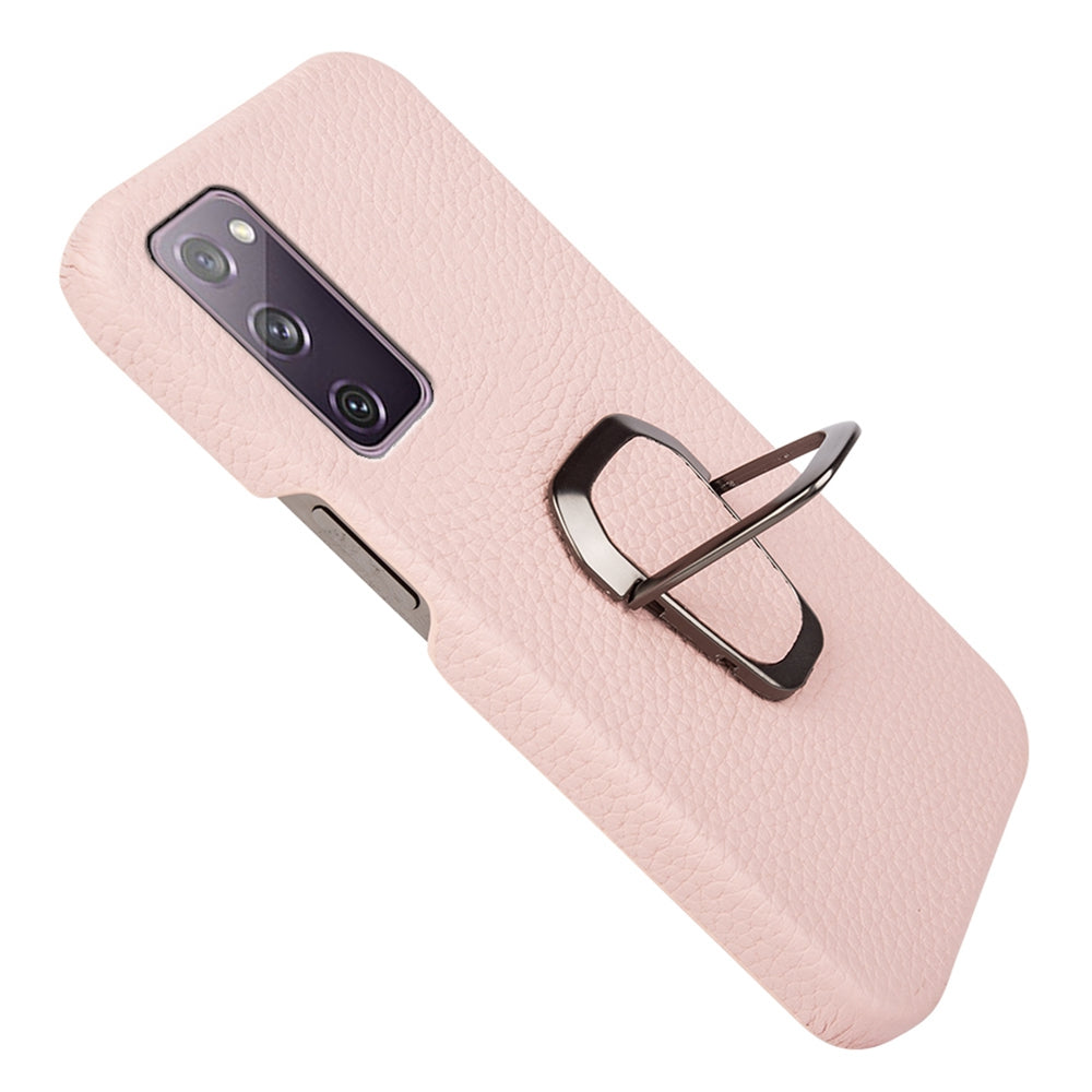 For Samsung Galaxy S20 FE 5G / S20 FE / S20 FE 2022 / S20 Lite Litchi Texture Genuine Leather Coated PC Case Kickstand Phone Cover - Pink