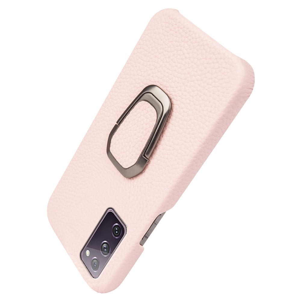 For Samsung Galaxy S20 FE 5G / S20 FE / S20 FE 2022 / S20 Lite Litchi Texture Genuine Leather Coated PC Case Kickstand Phone Cover - Pink