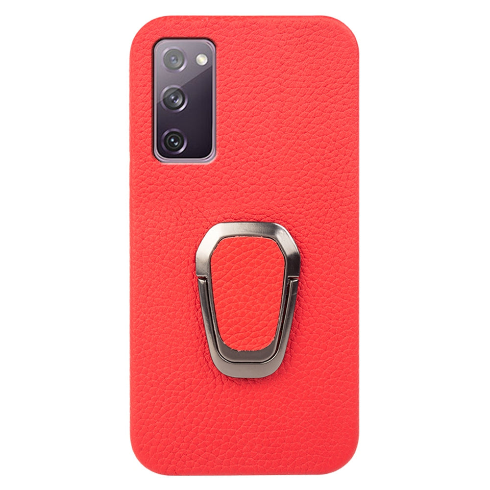 For Samsung Galaxy S20 FE 5G / S20 FE / S20 FE 2022 / S20 Lite Litchi Texture Genuine Leather Coated PC Case Kickstand Phone Cover - Red