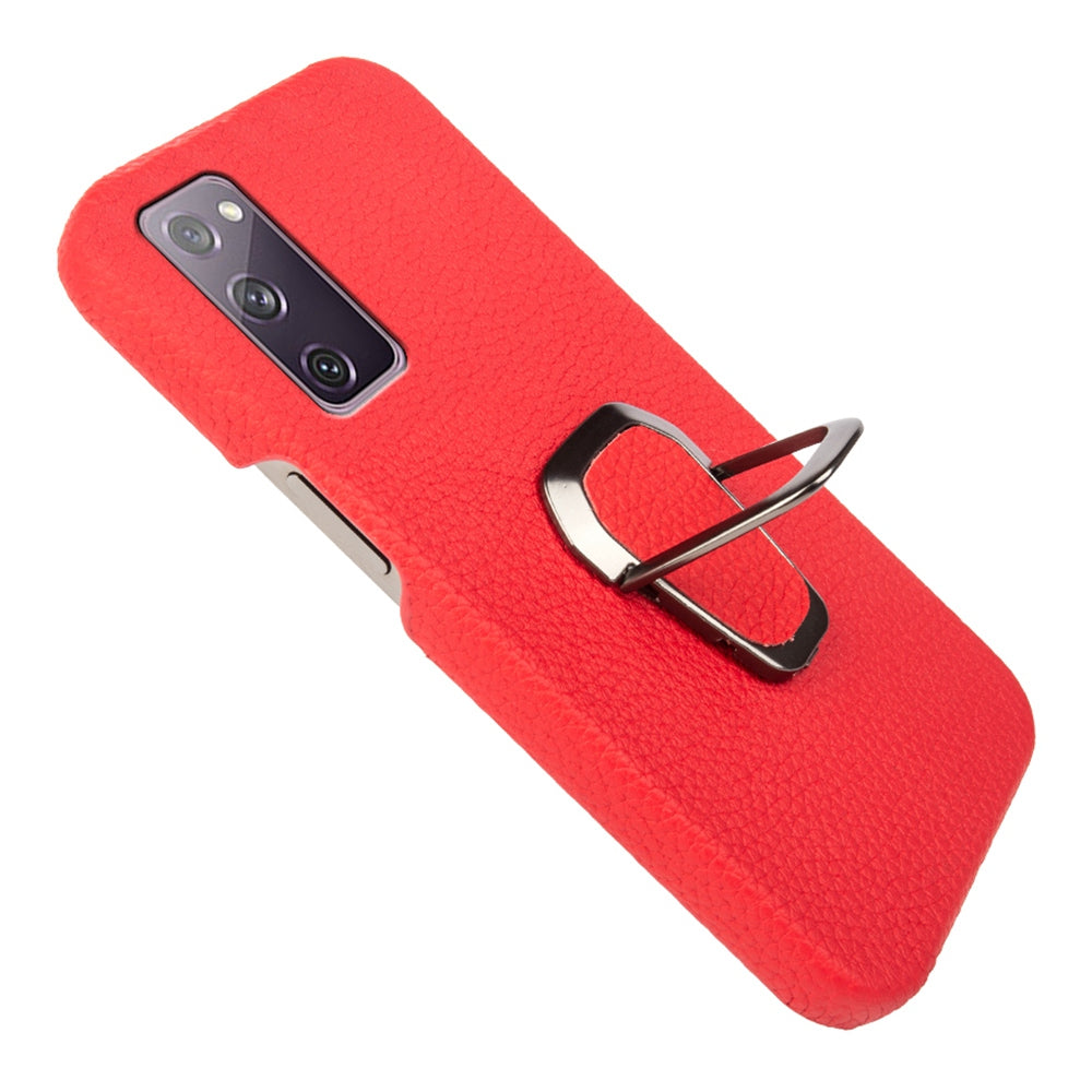 For Samsung Galaxy S20 FE 5G / S20 FE / S20 FE 2022 / S20 Lite Litchi Texture Genuine Leather Coated PC Case Kickstand Phone Cover - Red