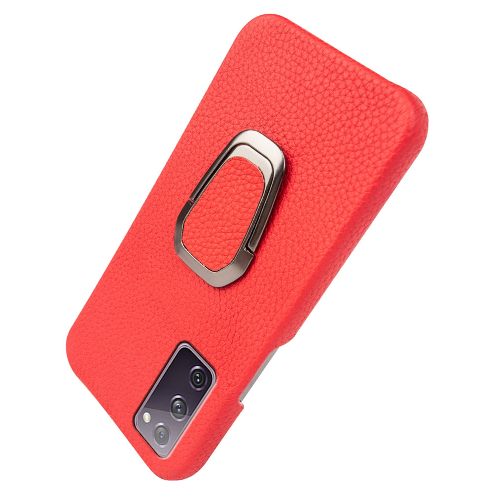 For Samsung Galaxy S20 FE 5G / S20 FE / S20 FE 2022 / S20 Lite Litchi Texture Genuine Leather Coated PC Case Kickstand Phone Cover - Red