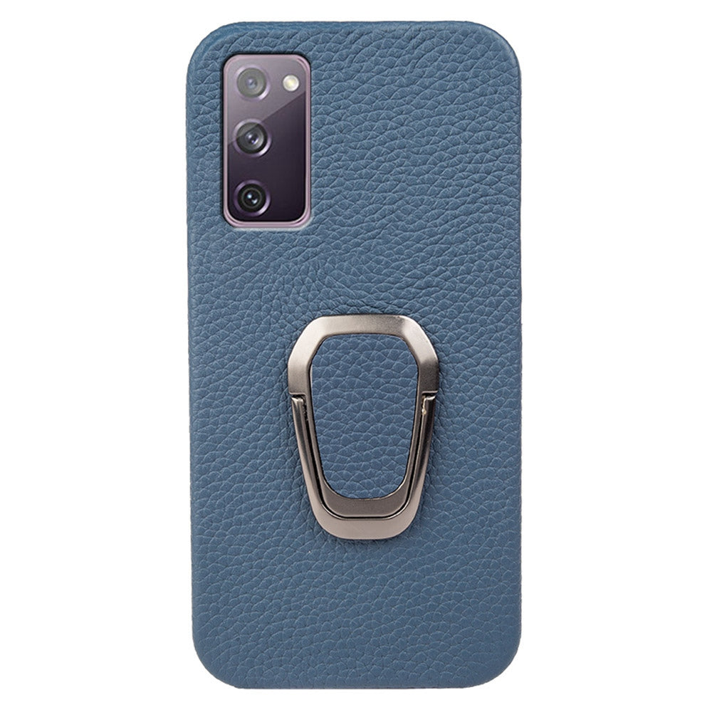 For Samsung Galaxy S20 FE 5G / S20 FE / S20 FE 2022 / S20 Lite Litchi Texture Genuine Leather Coated PC Case Kickstand Phone Cover - Blue