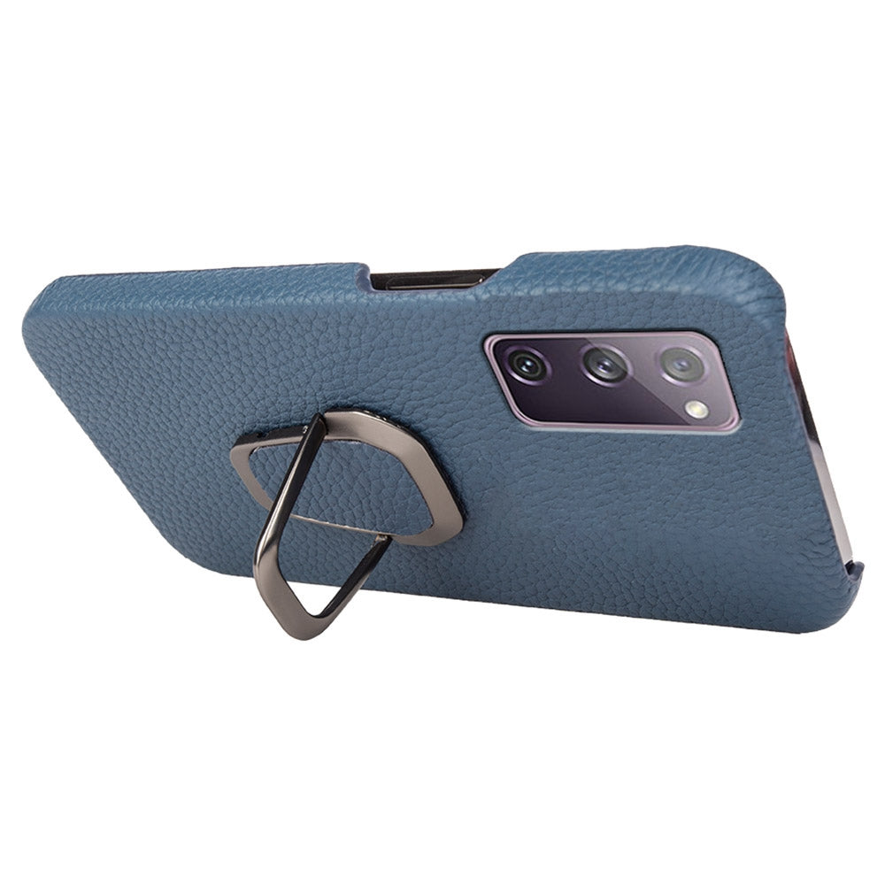 For Samsung Galaxy S20 FE 5G / S20 FE / S20 FE 2022 / S20 Lite Litchi Texture Genuine Leather Coated PC Case Kickstand Phone Cover - Blue