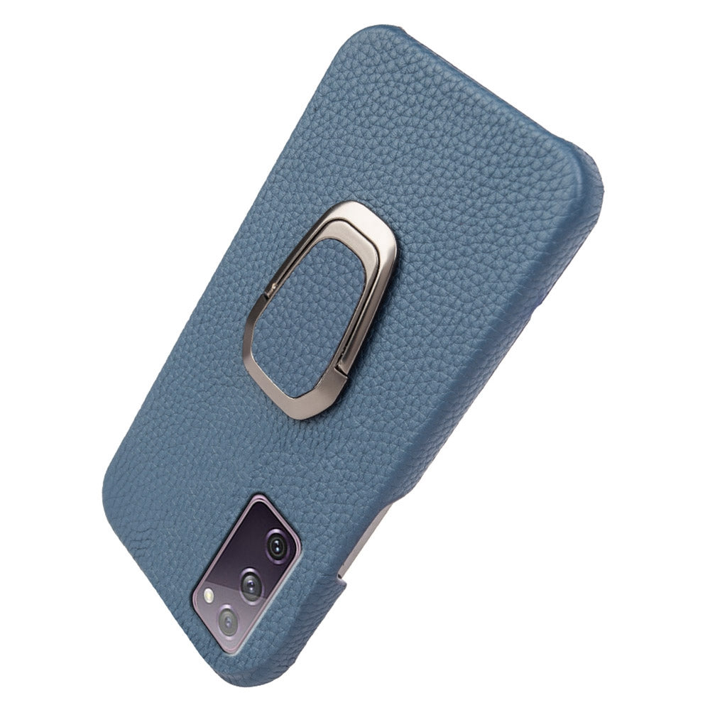 For Samsung Galaxy S20 FE 5G / S20 FE / S20 FE 2022 / S20 Lite Litchi Texture Genuine Leather Coated PC Case Kickstand Phone Cover - Blue