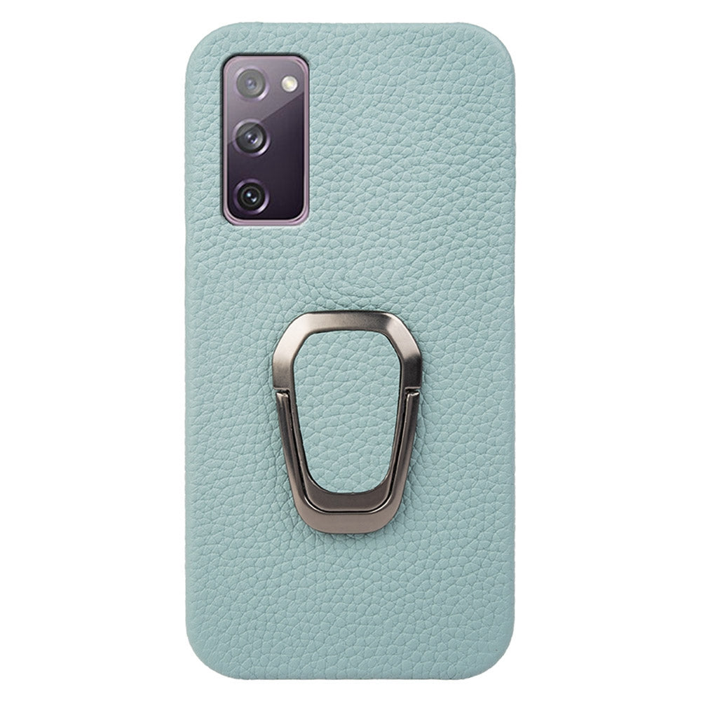 For Samsung Galaxy S20 FE 5G / S20 FE / S20 FE 2022 / S20 Lite Litchi Texture Genuine Leather Coated PC Case Kickstand Phone Cover - Cyan