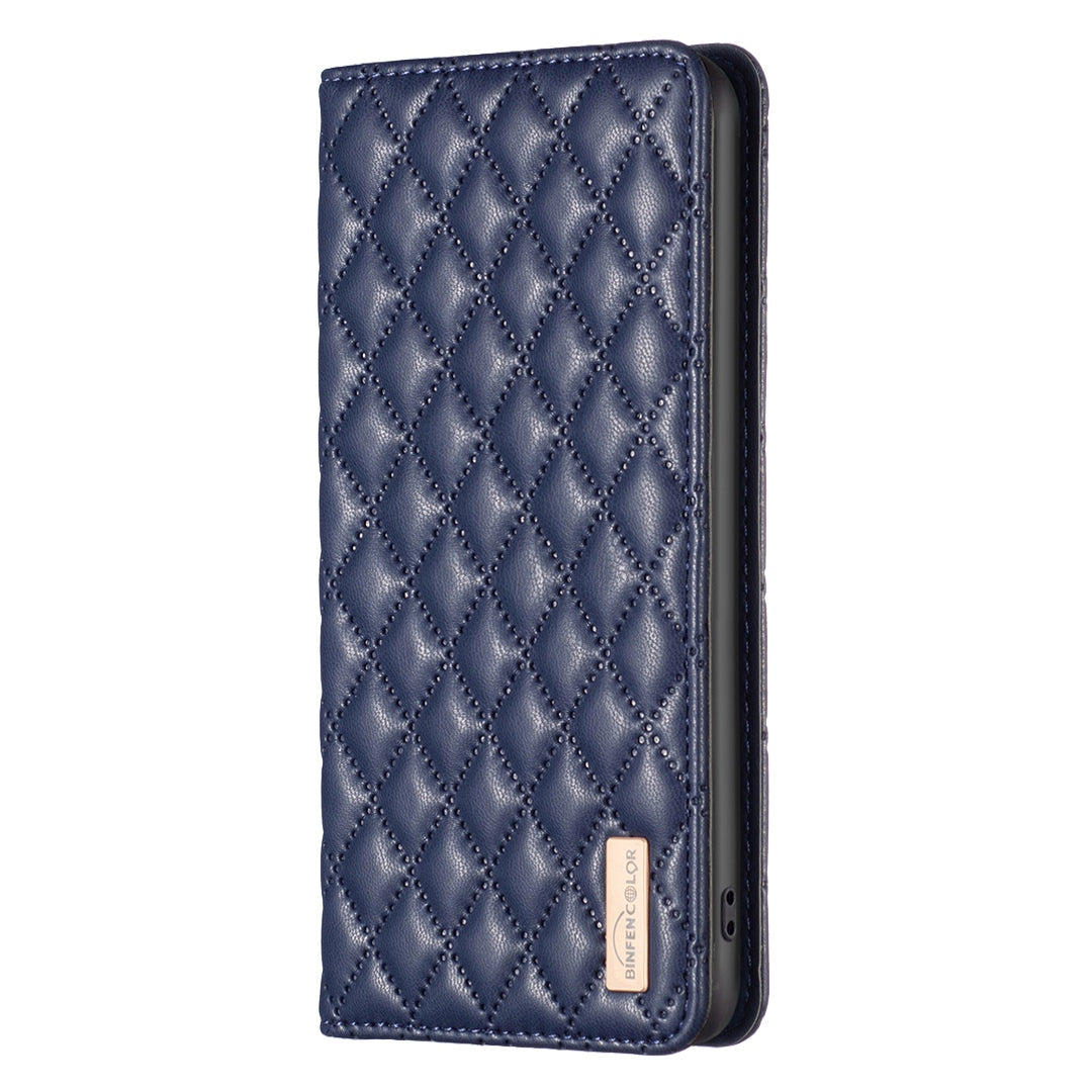 BINFEN COLOR BF Style-16 For Samsung Galaxy S20 4G / 5G Rhombus Imprinted PU Leather Stand Case Anti-scratch Card Holder Phone Cover - Blue