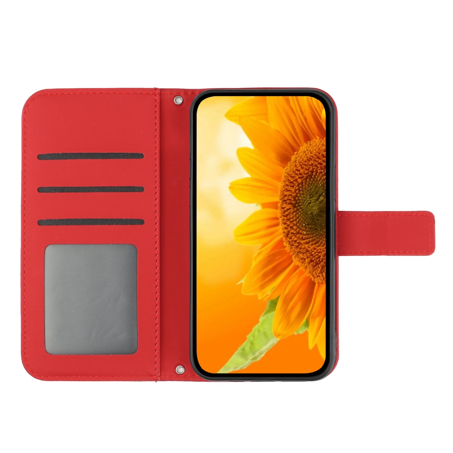 For Samsung Galaxy S20 4G / 5G HT04 Phone Case, Fully Wrapped Skin-Touch PU Leather Imprinted Sunflower Stand Wallet Cover with Hand Strap - Red