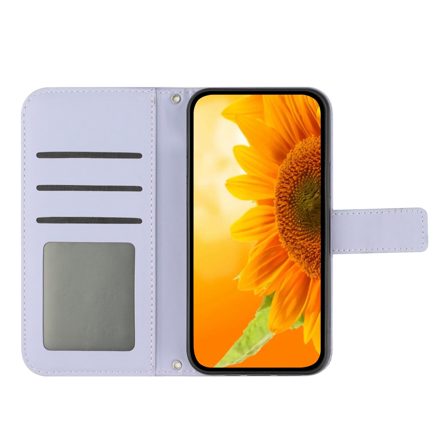 For Samsung Galaxy S20 4G / 5G HT04 Phone Case, Fully Wrapped Skin-Touch PU Leather Imprinted Sunflower Stand Wallet Cover with Hand Strap - Light Purple