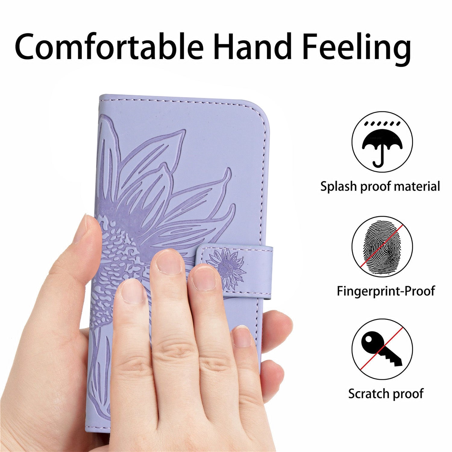 For Samsung Galaxy S20 4G / 5G HT04 Phone Case, Fully Wrapped Skin-Touch PU Leather Imprinted Sunflower Stand Wallet Cover with Hand Strap - Light Purple