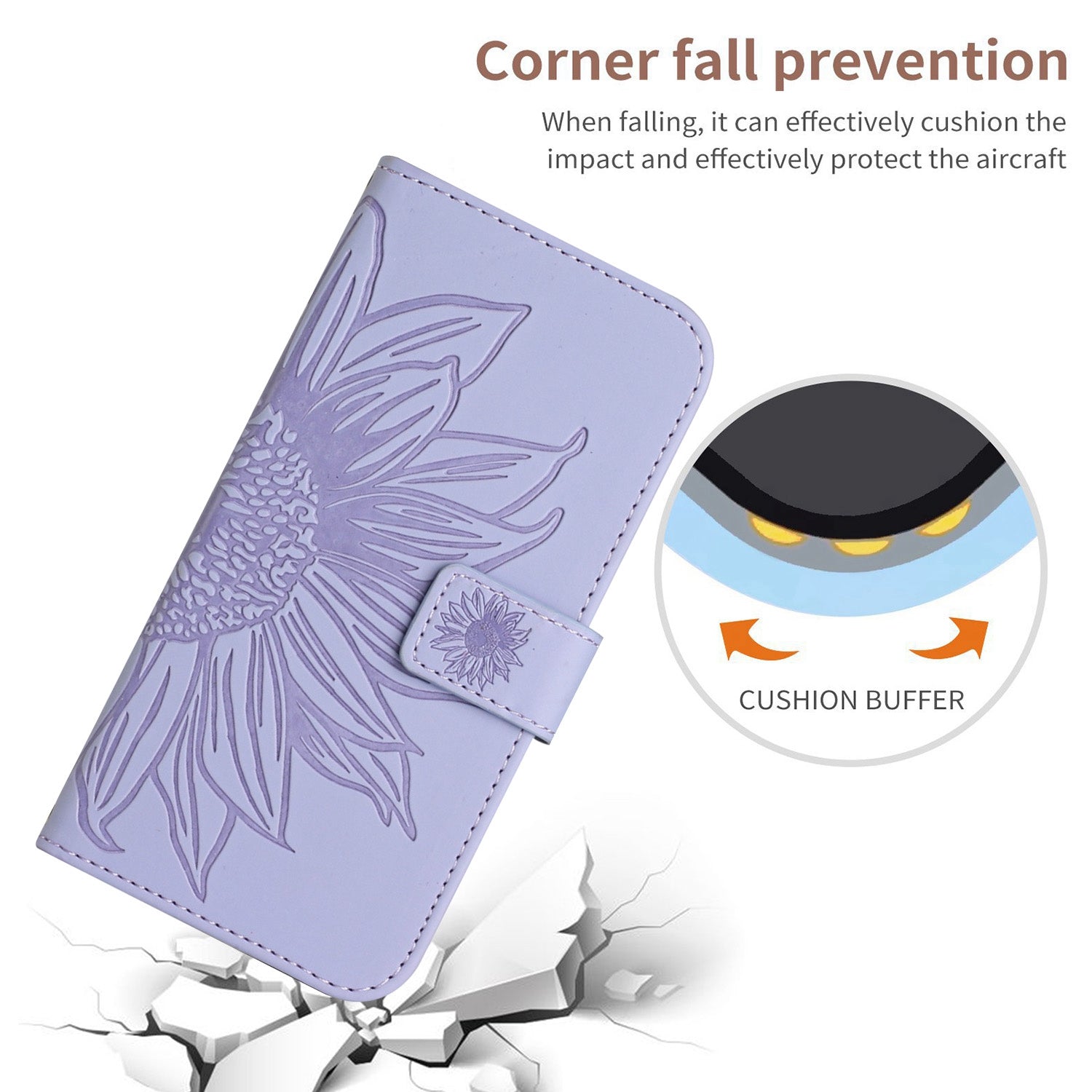 For Samsung Galaxy S20 4G / 5G HT04 Phone Case, Fully Wrapped Skin-Touch PU Leather Imprinted Sunflower Stand Wallet Cover with Hand Strap - Light Purple