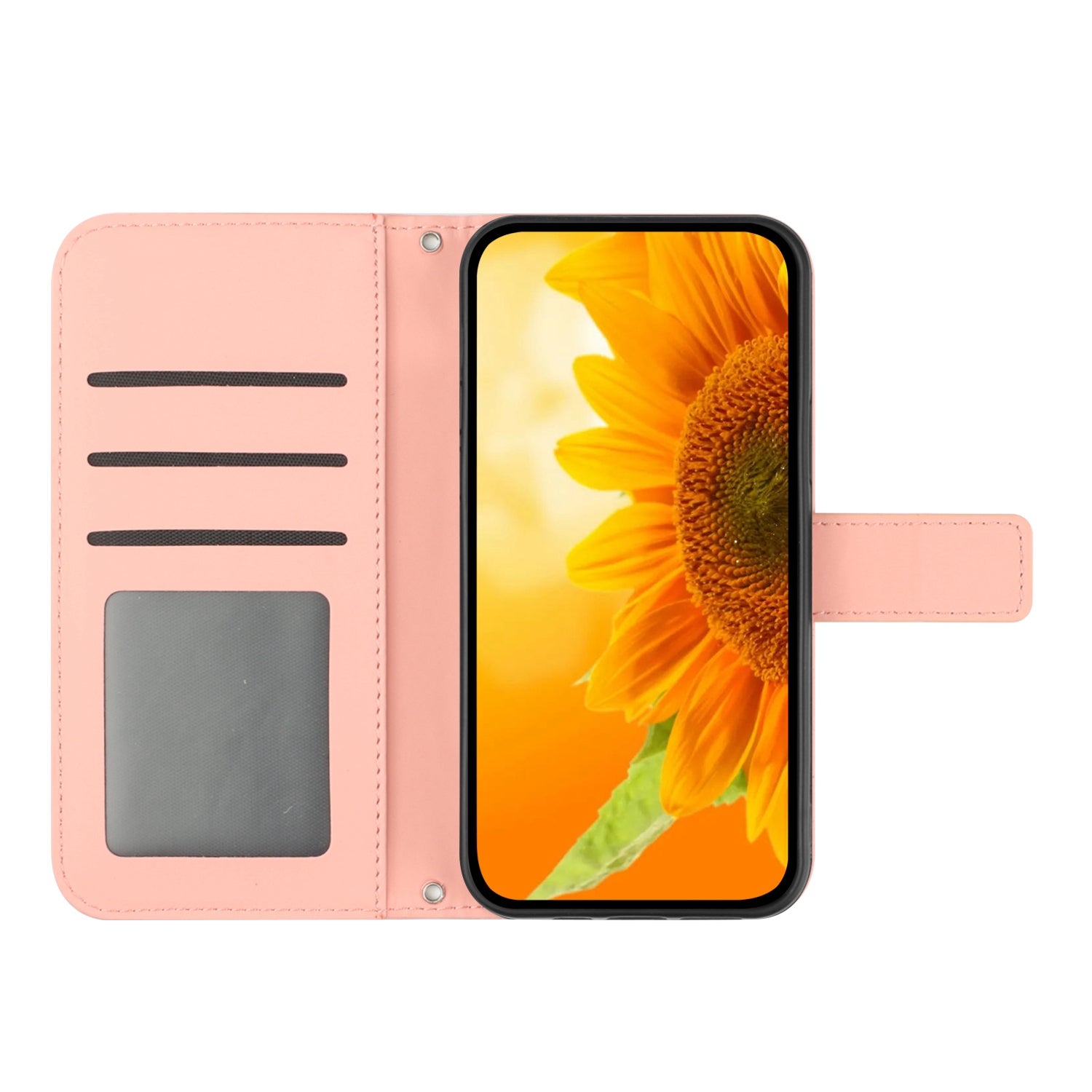 For Samsung Galaxy S20 4G / 5G HT04 Phone Case, Fully Wrapped Skin-Touch PU Leather Imprinted Sunflower Stand Wallet Cover with Hand Strap - Light Pink