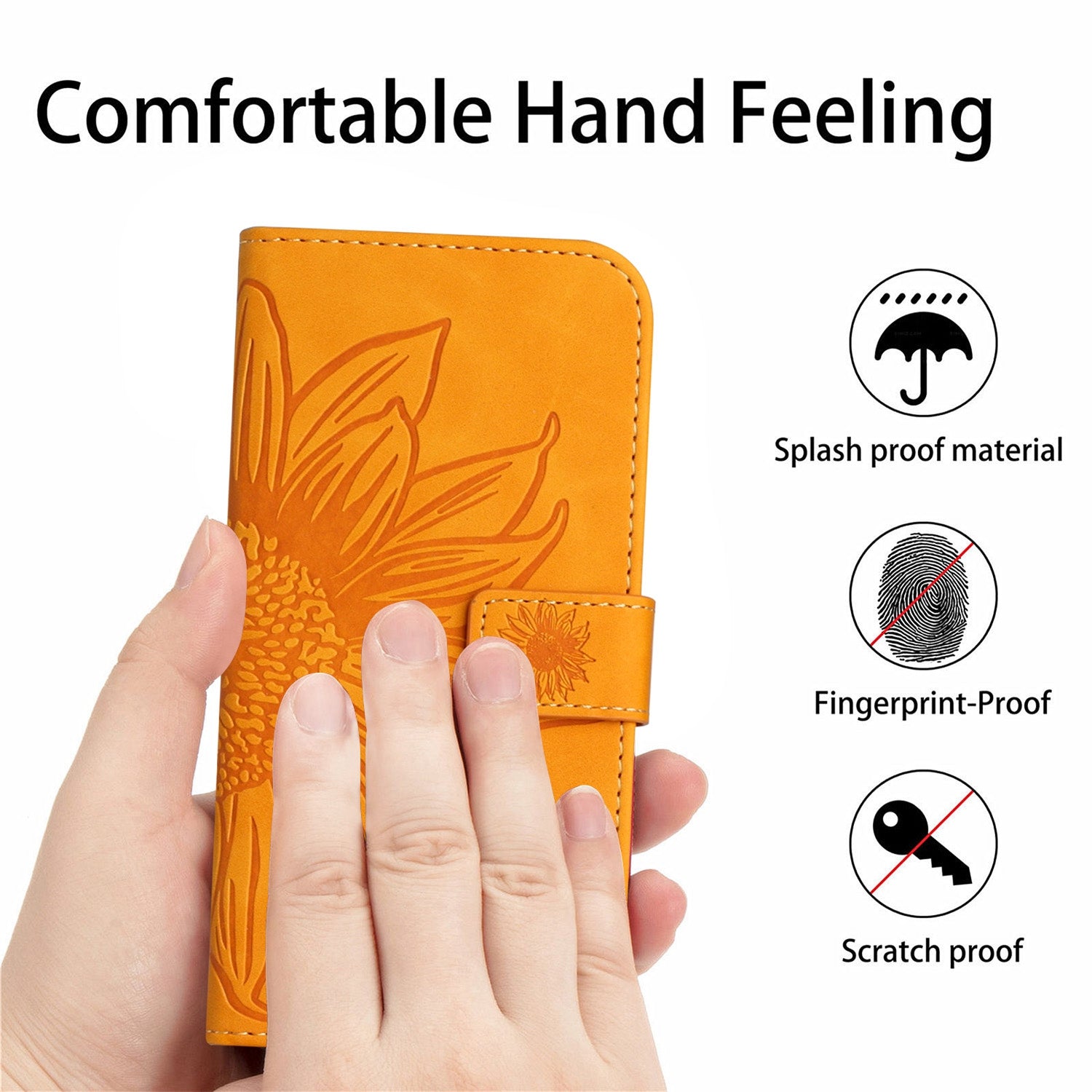 For Samsung Galaxy S20 4G / 5G HT04 Phone Case, Fully Wrapped Skin-Touch PU Leather Imprinted Sunflower Stand Wallet Cover with Hand Strap - Yellow