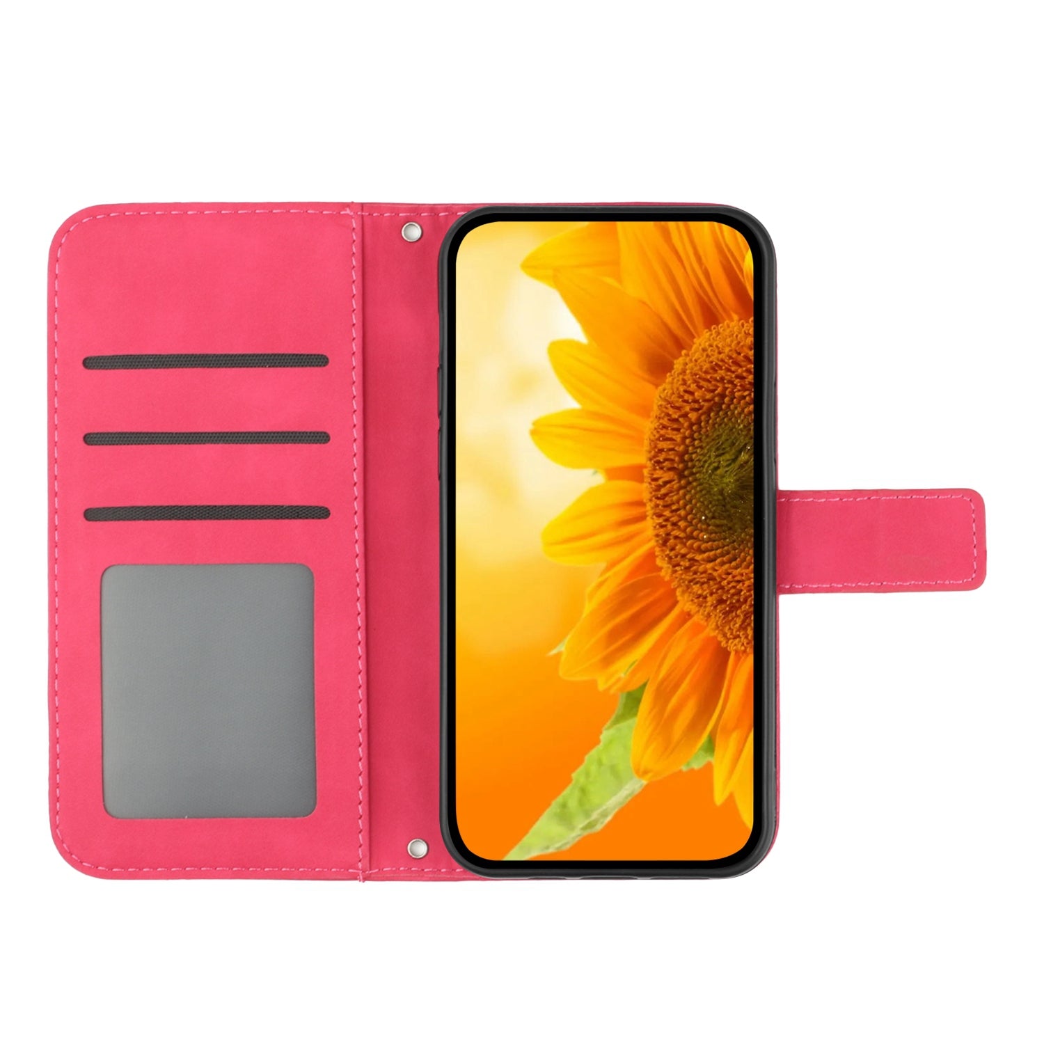 For Samsung Galaxy S20 4G / 5G HT04 Phone Case, Fully Wrapped Skin-Touch PU Leather Imprinted Sunflower Stand Wallet Cover with Hand Strap - Rose