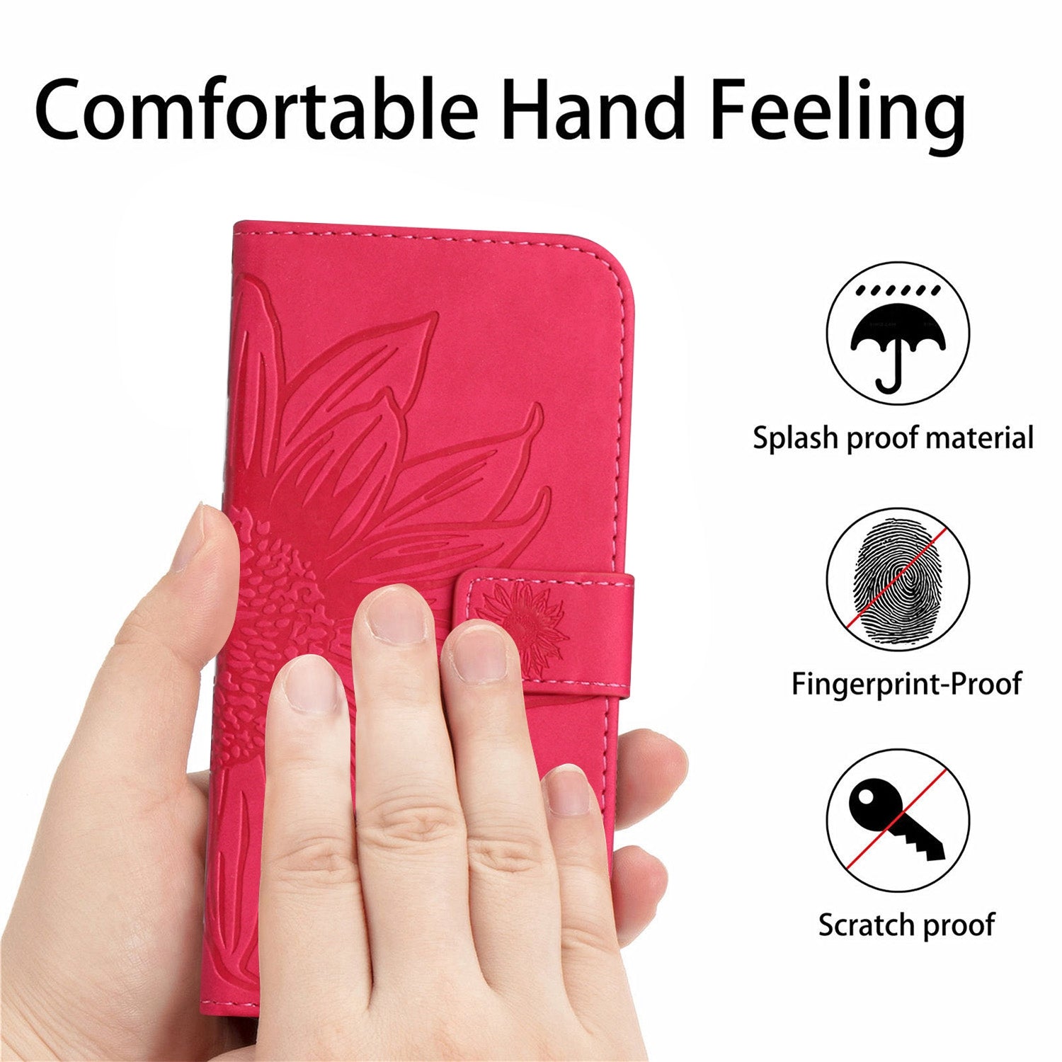 For Samsung Galaxy S20 4G / 5G HT04 Phone Case, Fully Wrapped Skin-Touch PU Leather Imprinted Sunflower Stand Wallet Cover with Hand Strap - Rose