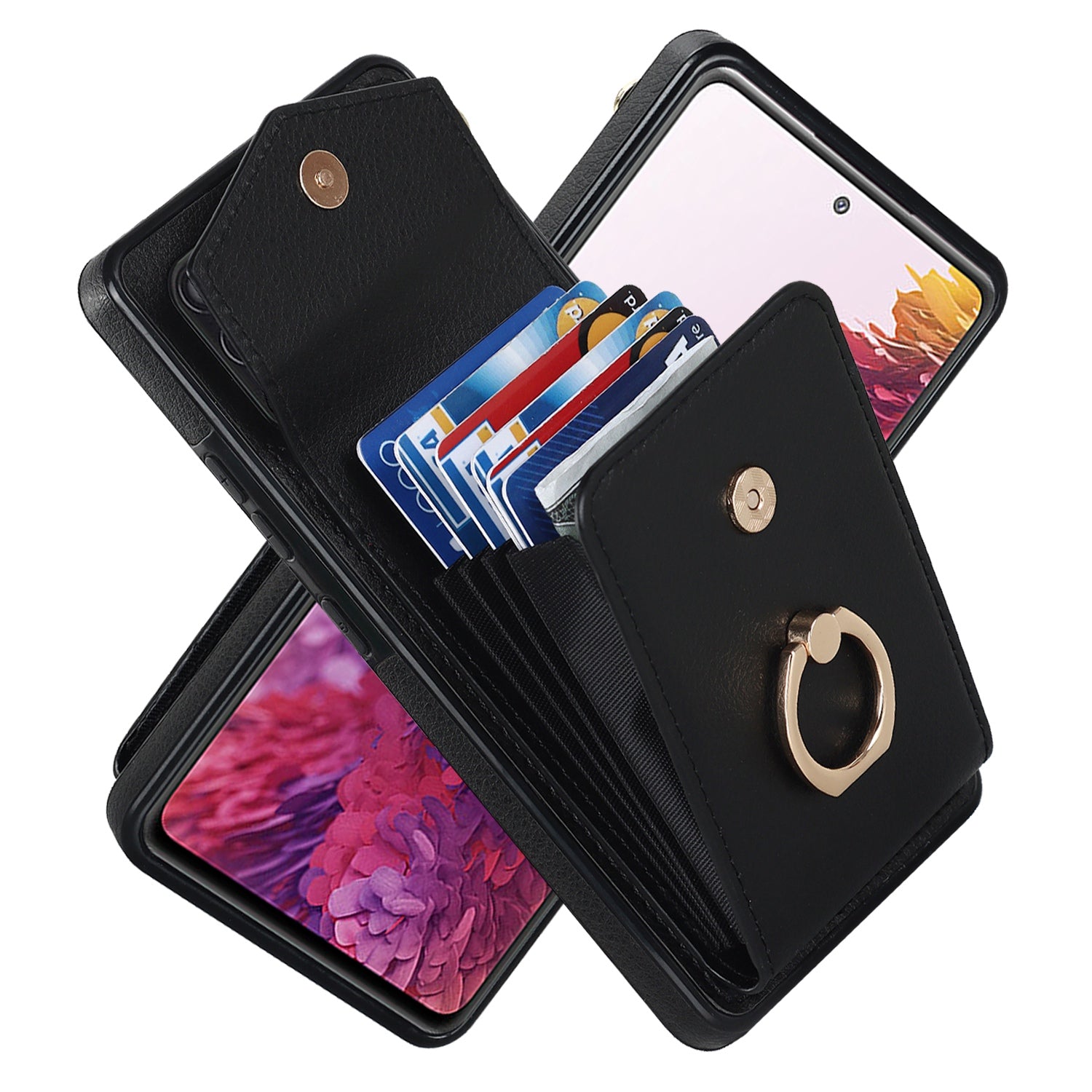 For Samsung Galaxy S20 FE 5G / S20 FE / S20 FE 2022 / S20 Lite Accordion Style PU Leather+TPU Kickstand Case RFID Blocking Multiple Card Slots Phone Cover - Black