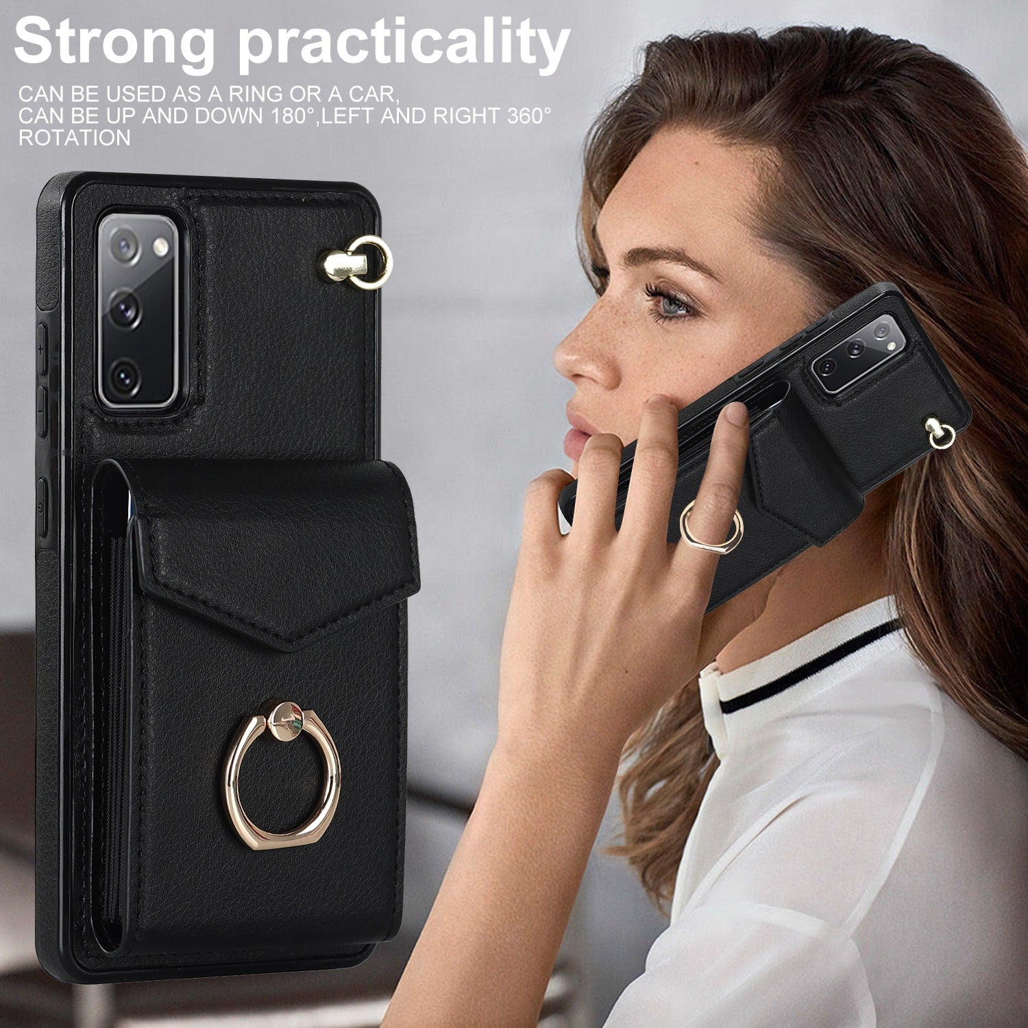 For Samsung Galaxy S20 FE 5G / S20 FE / S20 FE 2022 / S20 Lite Accordion Style PU Leather+TPU Kickstand Case RFID Blocking Multiple Card Slots Phone Cover - Black