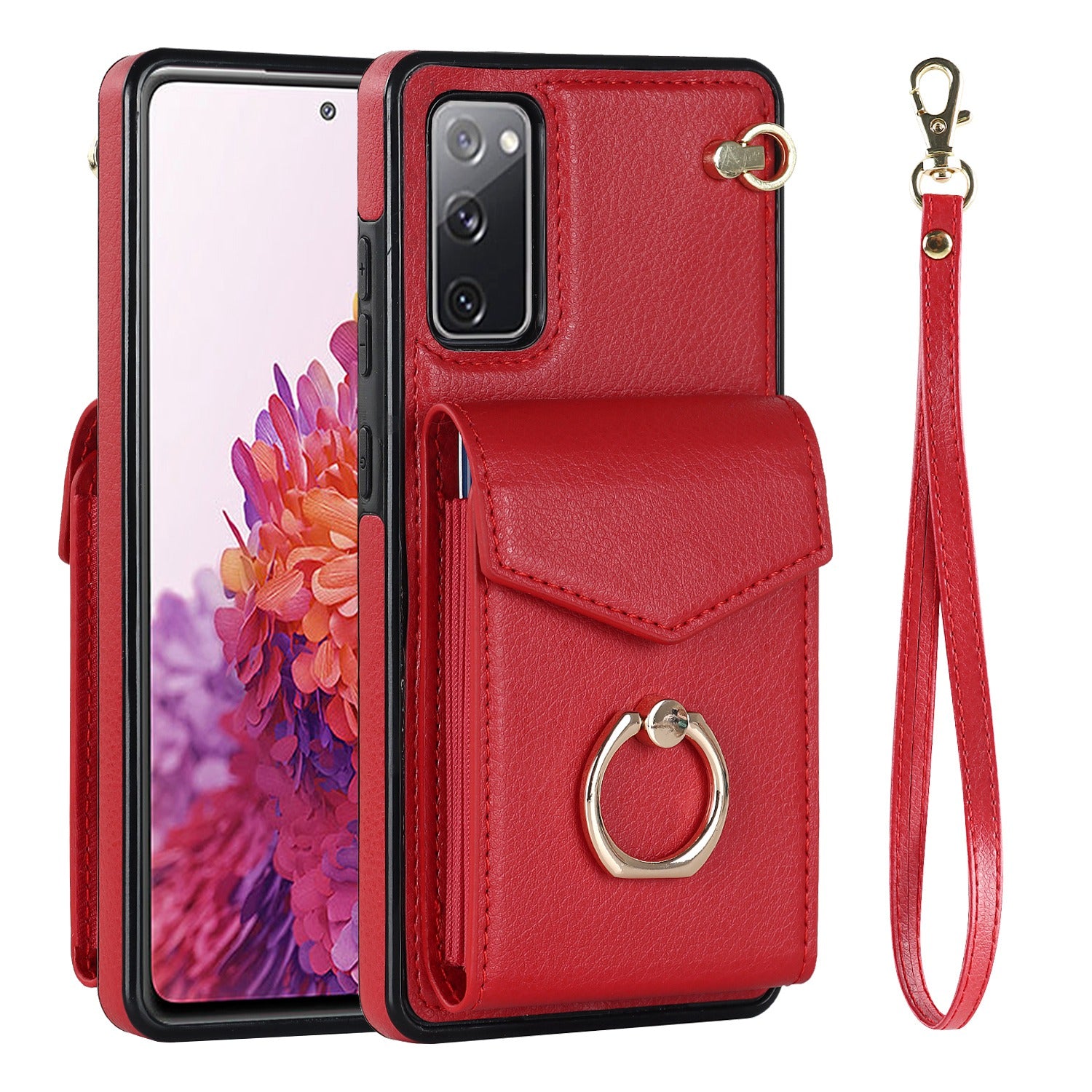 For Samsung Galaxy S20 FE 5G / S20 FE / S20 FE 2022 / S20 Lite Accordion Style PU Leather+TPU Kickstand Case RFID Blocking Multiple Card Slots Phone Cover - Red