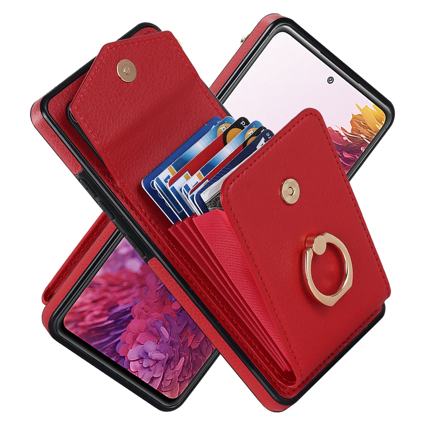 For Samsung Galaxy S20 FE 5G / S20 FE / S20 FE 2022 / S20 Lite Accordion Style PU Leather+TPU Kickstand Case RFID Blocking Multiple Card Slots Phone Cover - Red