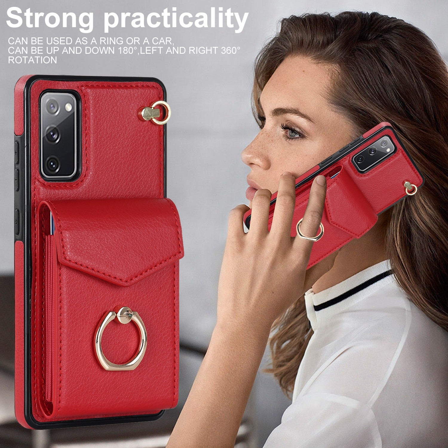 For Samsung Galaxy S20 FE 5G / S20 FE / S20 FE 2022 / S20 Lite Accordion Style PU Leather+TPU Kickstand Case RFID Blocking Multiple Card Slots Phone Cover - Red