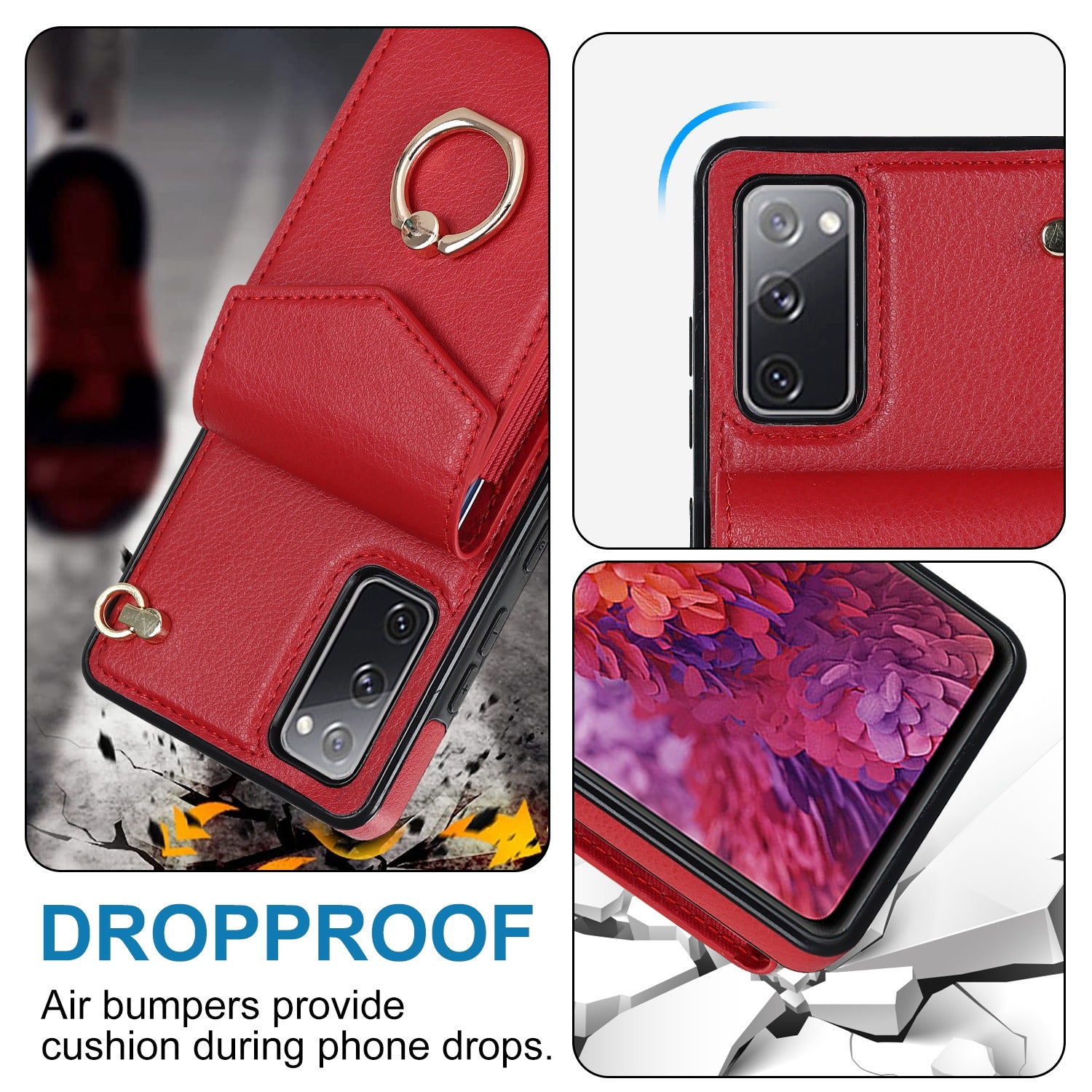 For Samsung Galaxy S20 FE 5G / S20 FE / S20 FE 2022 / S20 Lite Accordion Style PU Leather+TPU Kickstand Case RFID Blocking Multiple Card Slots Phone Cover - Red