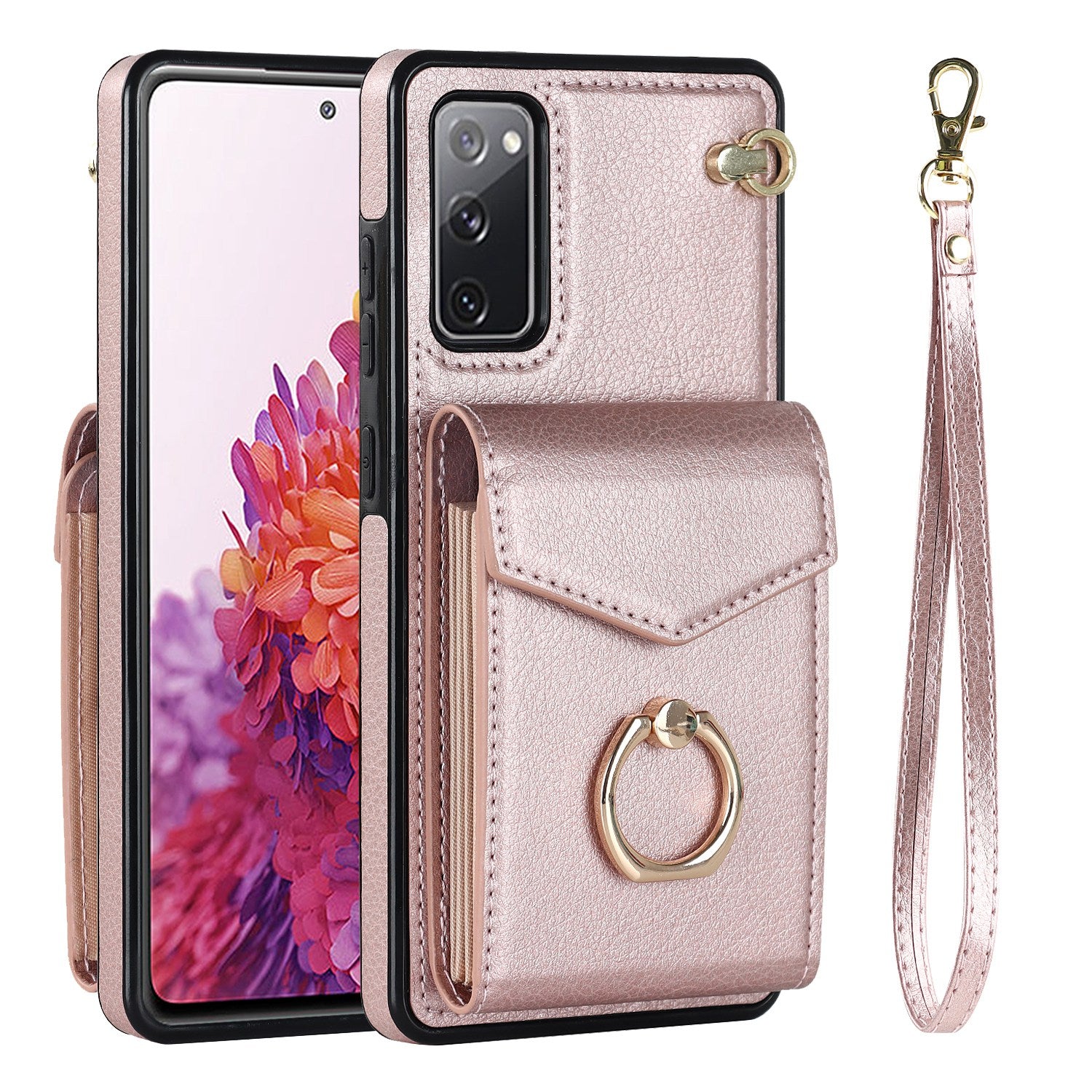 For Samsung Galaxy S20 FE 5G / S20 FE / S20 FE 2022 / S20 Lite Accordion Style PU Leather+TPU Kickstand Case RFID Blocking Multiple Card Slots Phone Cover - Rose Gold