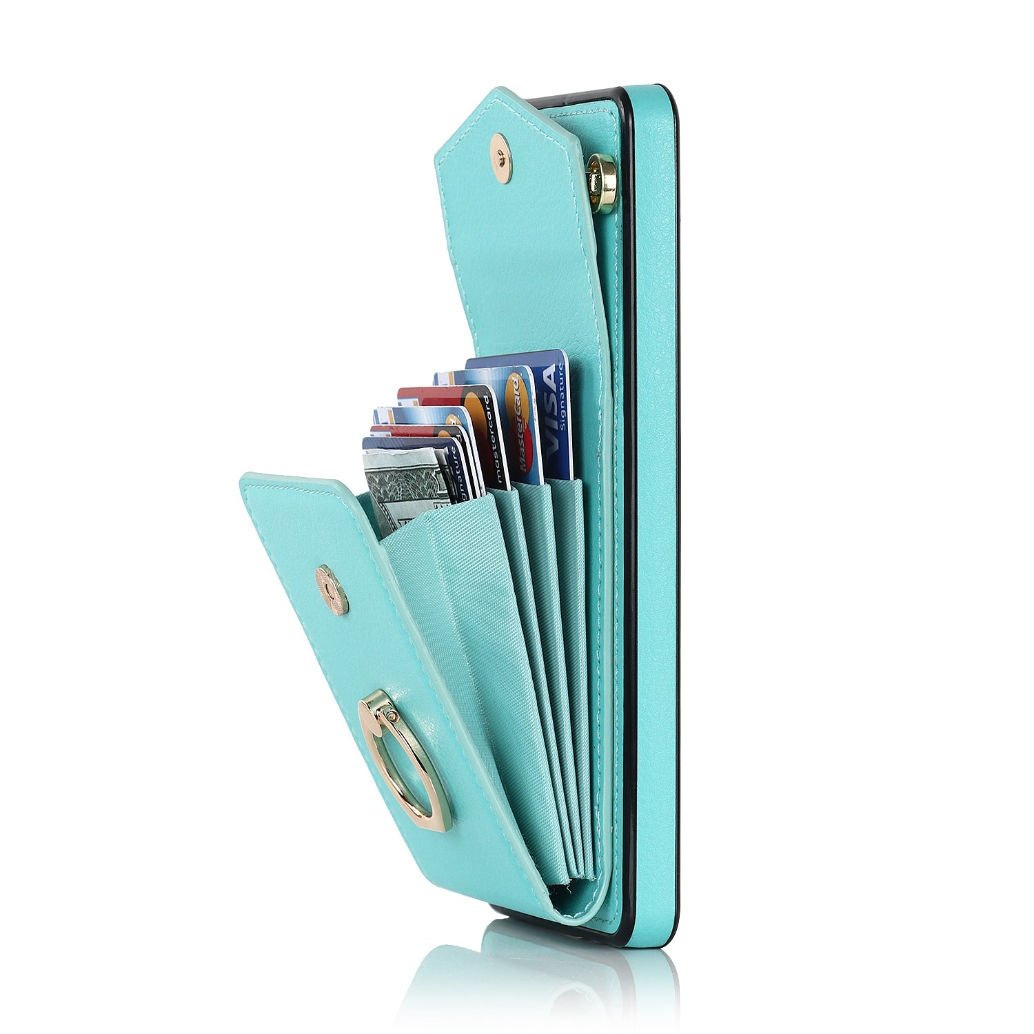 For Samsung Galaxy S20 FE 5G / S20 FE / S20 FE 2022 / S20 Lite Accordion Style PU Leather+TPU Kickstand Case RFID Blocking Multiple Card Slots Phone Cover - Mint Green