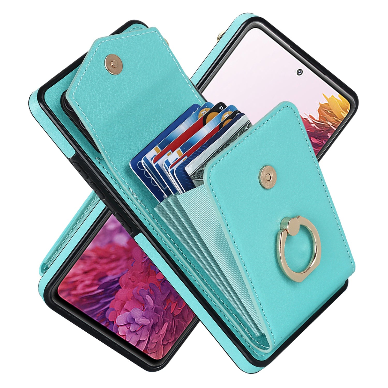 For Samsung Galaxy S20 FE 5G / S20 FE / S20 FE 2022 / S20 Lite Accordion Style PU Leather+TPU Kickstand Case RFID Blocking Multiple Card Slots Phone Cover - Mint Green