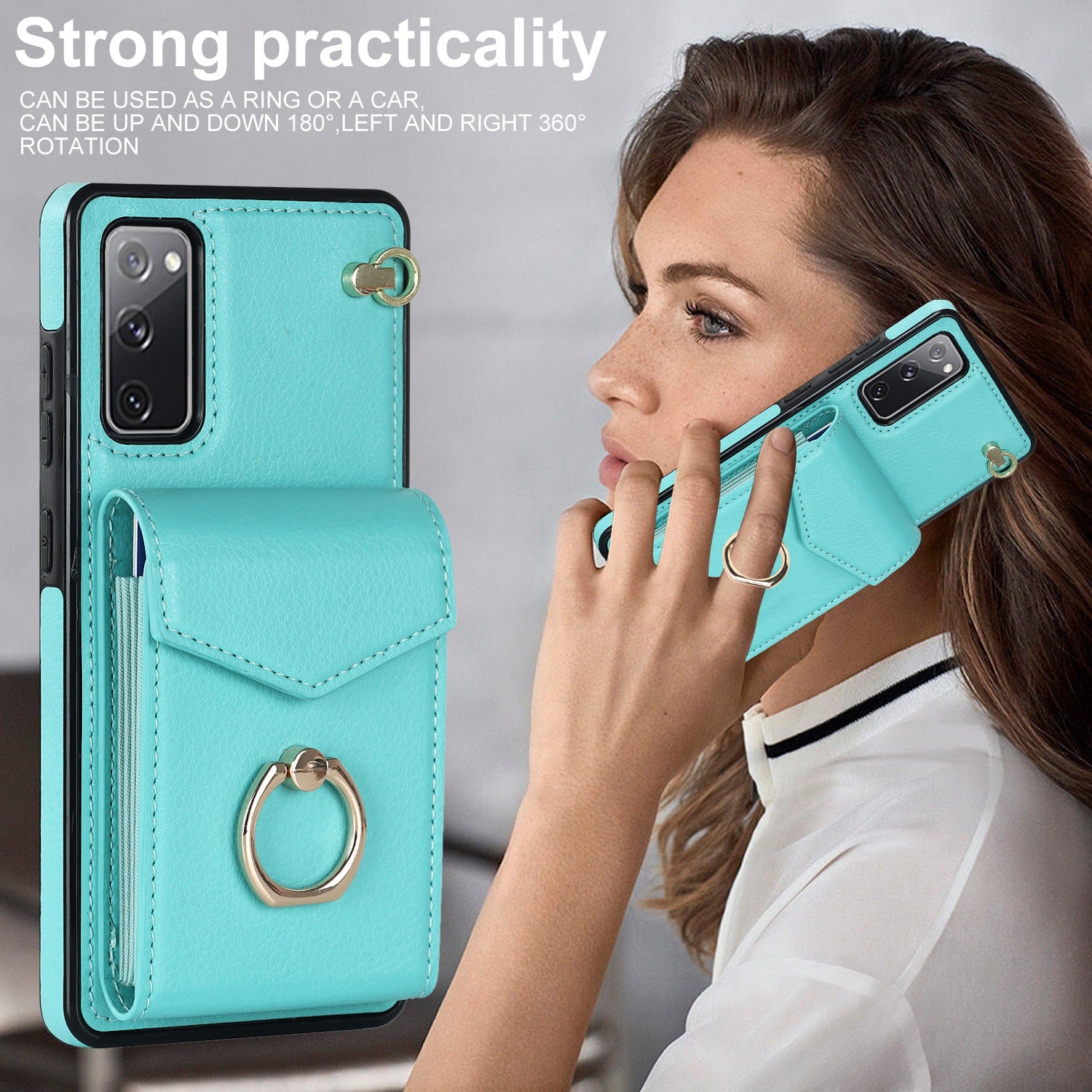 For Samsung Galaxy S20 FE 5G / S20 FE / S20 FE 2022 / S20 Lite Accordion Style PU Leather+TPU Kickstand Case RFID Blocking Multiple Card Slots Phone Cover - Mint Green