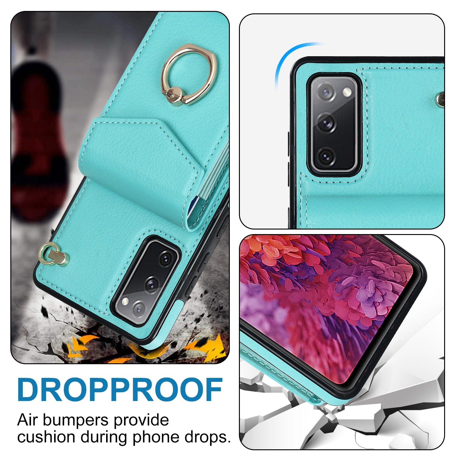 For Samsung Galaxy S20 FE 5G / S20 FE / S20 FE 2022 / S20 Lite Accordion Style PU Leather+TPU Kickstand Case RFID Blocking Multiple Card Slots Phone Cover - Mint Green